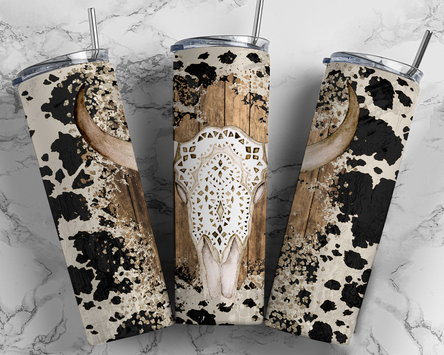 Cowhide and Lace 20oz Skinny Tumbler With Sublimated Image