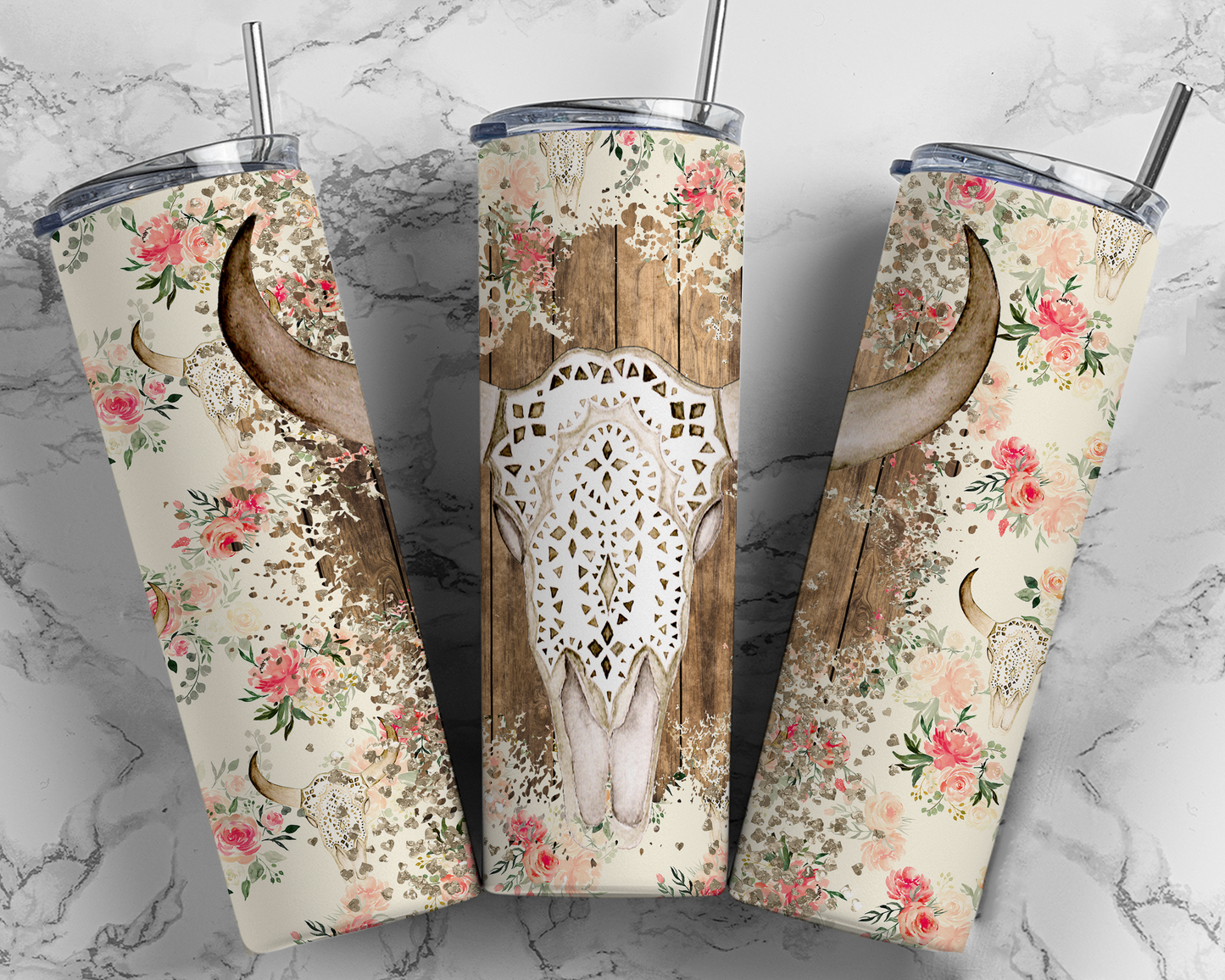 Flowers and Lace 20oz Skinny Tumbler With Sublimated Image