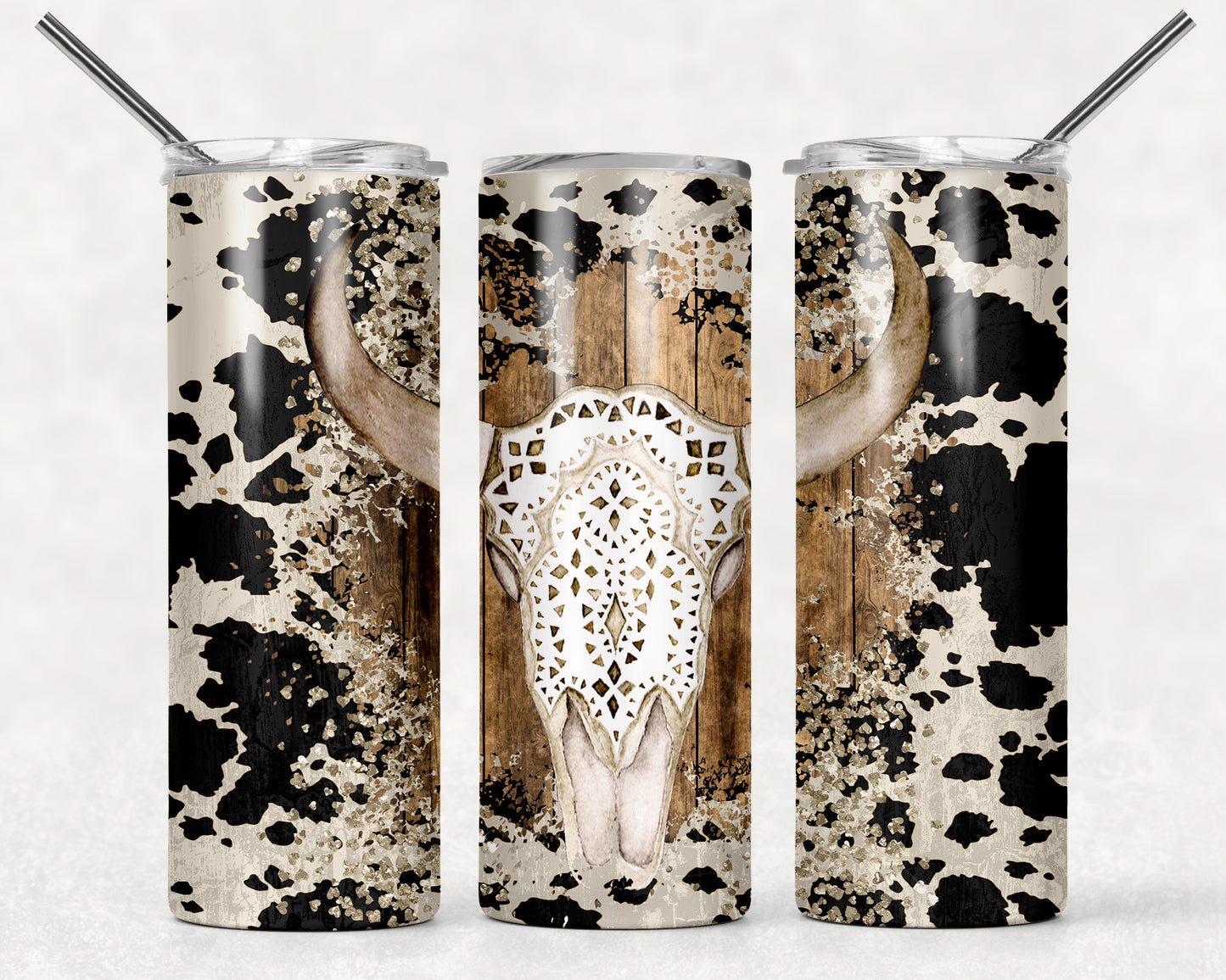 Cowhide and Lace 20oz Skinny Tumbler With Sublimated Image