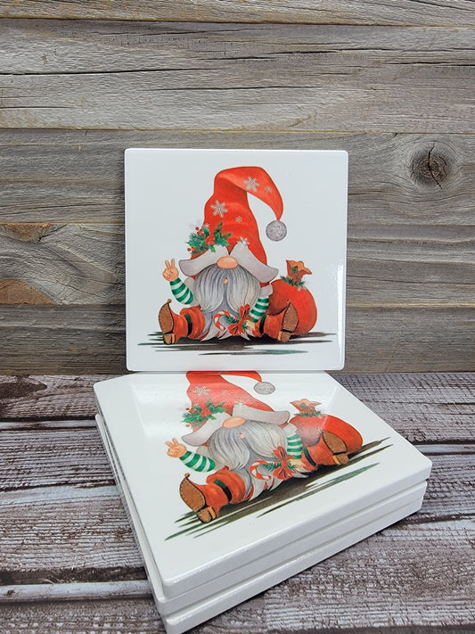 Christmas Gnome Ceramic Coaster set of 4