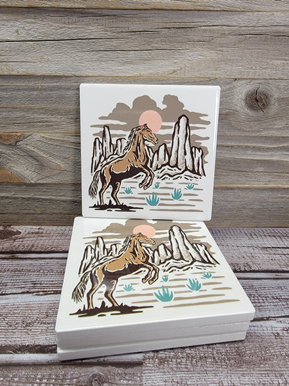 Desert Horse Ceramic Coaster set of 4